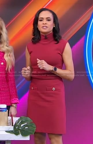 Linsey's red top and button detail mini skirt on Good Morning America