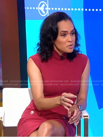 Linsey’s red top and button detail mini skirt on Good Morning America