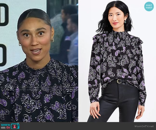 WornOnTV: Ally’s black paisley print blouse on Today | Ally Love ...