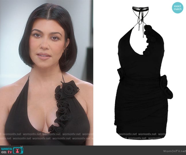 Magda Butrym Floral-appliqué halterneck minidress worn by Kourtney Kardashian (Kourtney Kardashian) on The Kardashians