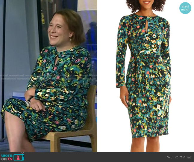 Maggy London Abstract Print Keyhole Tie Waist Sheath Dress worn by Amy Schneider on Today