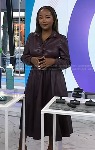Makoho's brown pleated leather dresss on Today