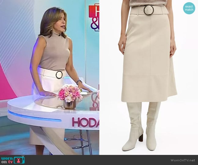 Mango Leather-Effect Midi-Skirt with Belt in Ecru worn by Hoda Kotb on Today