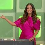 Manuela’s pink satin one-shoulder dress on The Price is Right