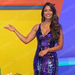 Manuela's purple wavy sequin dress on The Price is Right