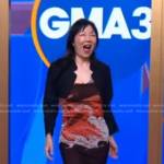 Margaret Cho’s black and red print strapless dress on Good Morning America