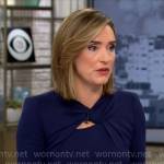 Margaret Brennan’s navy twist neck dress on CBS Mornings