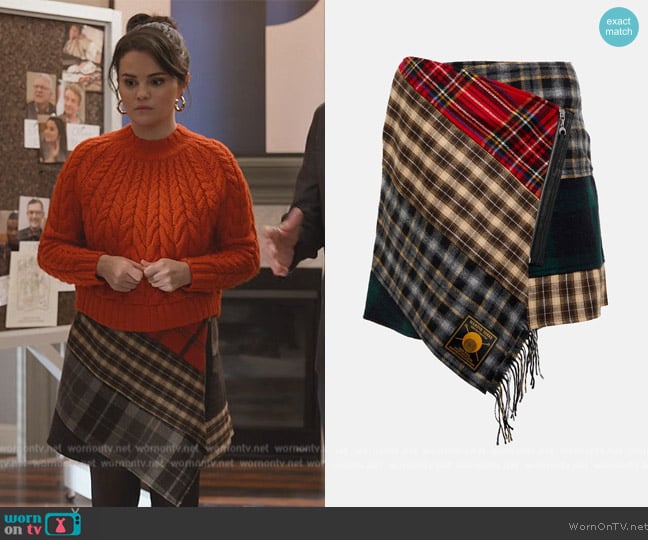 Marine Serre Clashing Tartans wool miniskirt worn by Mabel Mora (Selena Gomez) on Only Murders in the Building