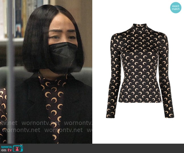 Marine Serre Crescent Moon Print Top worn by Stella Bak (Greta Lee) on The Morning Show