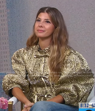 Marisa Tomei’s metallic balloon sleeve top on Good Morning America