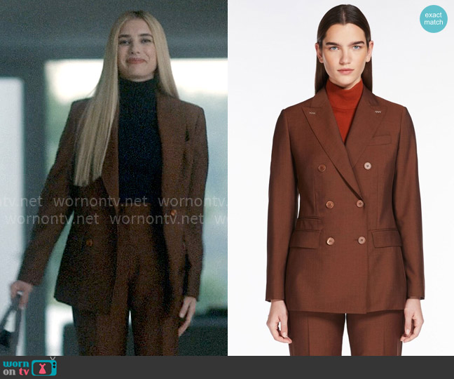 Max Mara Ranghi Blazer in Tobacco worn by Anna Victoria Alcott (Emma Roberts) on American Horror Story