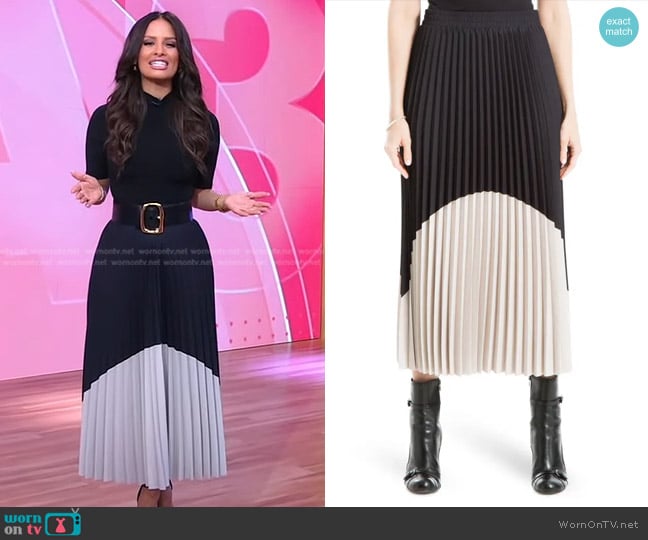 Max Studio Colorblock Pleated Skirt worn by Rocsi Diaz on Good Morning America