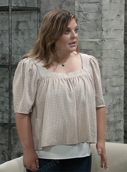 Maxie's gingham checked square-neck top on General Hospital