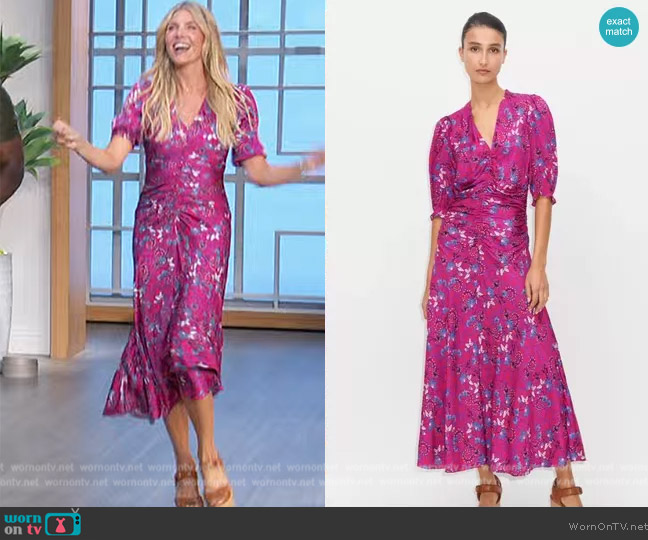 Me + Em Wild Meadow Print Ruched Midi Dress worn by Amanda Kloots on The Talk