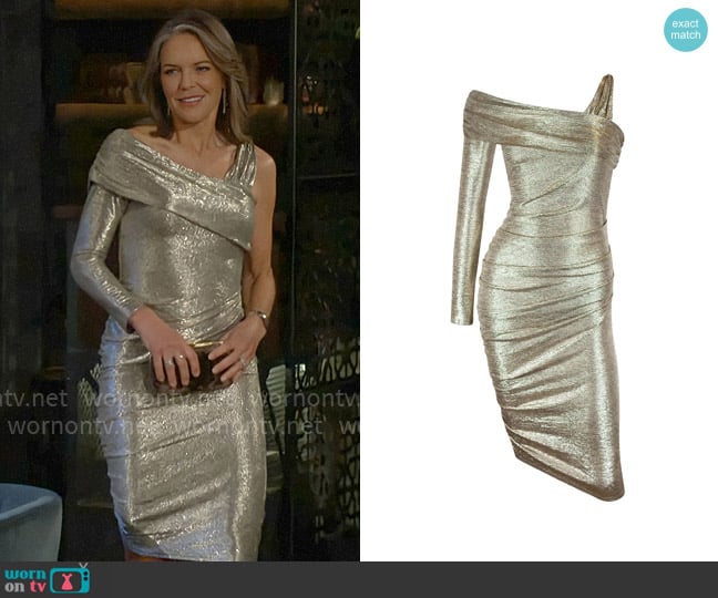 Me & Thee Heavens Above Gold Off Shoulder Dress worn by Diane Jenkins (Susan Walters) on The Young and the Restless