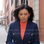 Meg Oliver’s navy blazer on CBS Mornings