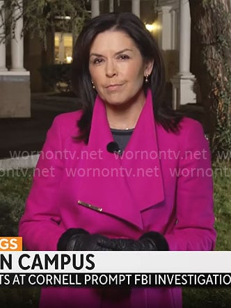 Meg Oliver’s pink coat on CBS Mornings