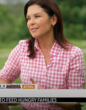 Meg Oliver's pink gingham check shirt on CBS Mornings