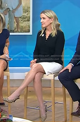 Melanie Bloom’s black buttoned sweater and slingback pumps on Today