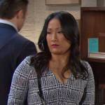 Melinda’s plaid v-neck dress on Days of our Lives