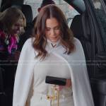 Meredith’s white knit cape coat on The Real Housewives of Salt Lake City