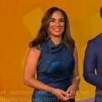 Michelle Miller’s blue draped sleeveless dress on CBS Mornings