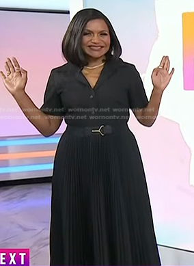 Mindy Kaling’s black pleated belted shirtdress on Today