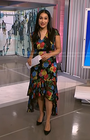 Morgan’s black floral high and low dress on NBC News Daily