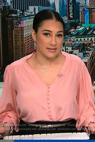 Morgan’s pink v-neck blouse on NBC News Daily