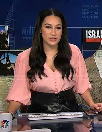 Morgan’s pink v-neck blouse on NBC News Daily