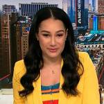 Morgan’;s yellow suit and striped top on NBC News Daily