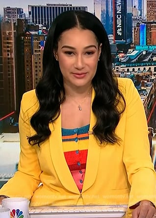 Morgan';s yellow suit and striped top on NBC News Daily