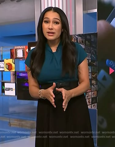 Morgan’s teal twist neck top on NBC News Daily