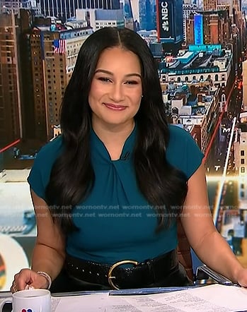 Morgan’s teal twist neck top on NBC News Daily