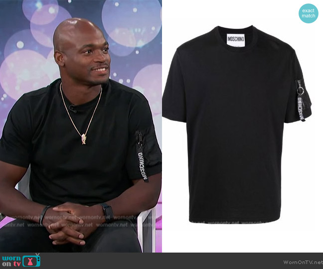 Moschino Zip-pocket short-sleeve T-shirt worn by Adrian Peterson on Access Hollywood