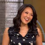 Nancy Chen’s black floral v-neck top on CBS Mornings