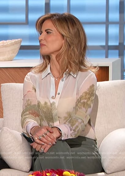 Natalie’s blue sheer tree print blouse on The Talk