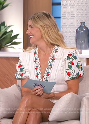 Amanda's white floral embroidered romper on The Talk