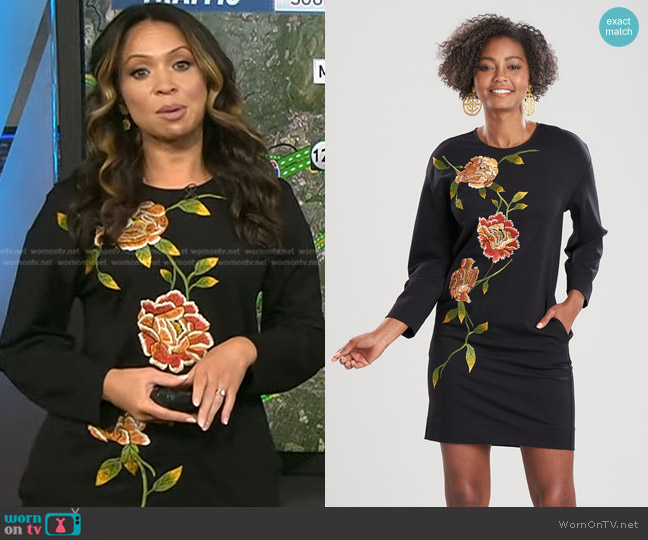 Natori Ponte Floral-Embroidered Shift Dress worn by Adelle Caballero on Today