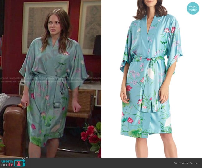 Natori Lotus Garden Satin Robe worn by Stephanie Johnson (Abigail Klein) on Days of our Lives