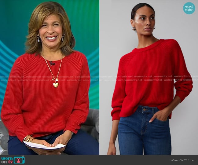 J. Crew Ribbed Cashmere Oversized Crewneck Sweater in Classic Cardinal worn by Hoda Kotb on Today