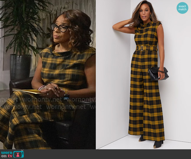 New York & Company Plaid Belted Wide-Leg Jumpsuit worn by Gayle King on CBS Mornings