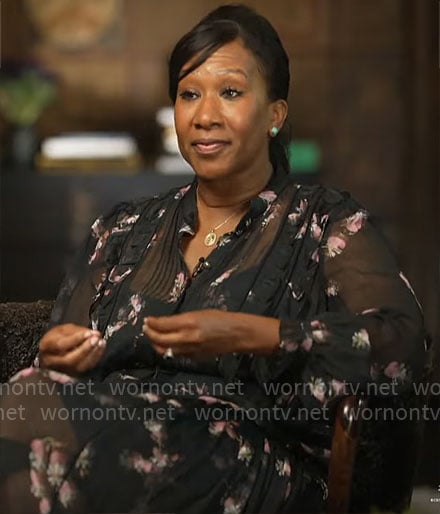 Nicole Avant’s black floral dress on CBS Mornings