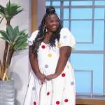 Nicole Byer’s white polka dot print dress on The Talk