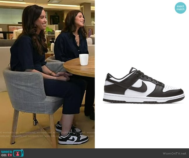 Nike Dunk Low Sneakers in White/Black worn by Christina Schwarzenegger on Today