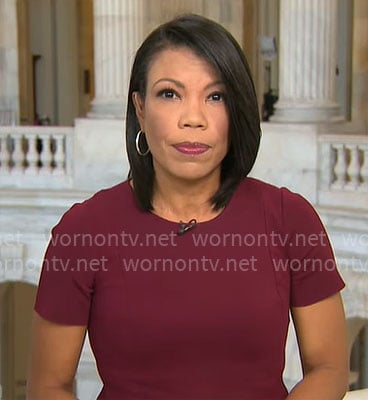 Nikole Killion's burgundy short sleeve dress on CBS Mornings