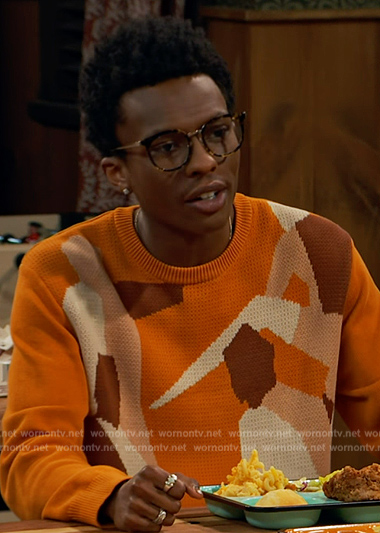 Noah's orange printed sweater on Bunkd