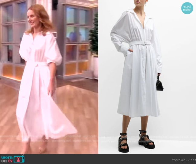 Norma Kamali Belted gathered poplin midi dress worn by Geri Halliwell on The View