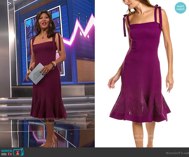 Oscar de la Renta Tie-Shoulder Ribbed Sweaterdress worn by Julie Chen on Big Brother