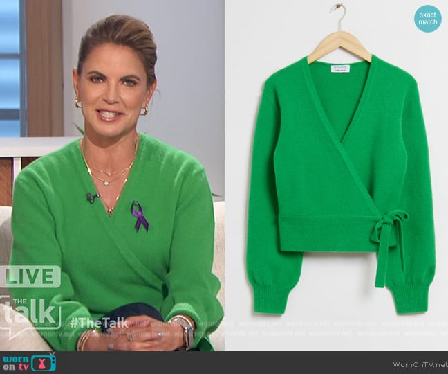 & Other Stories Wrap Sweater worn by Natalie Morales on The Talk